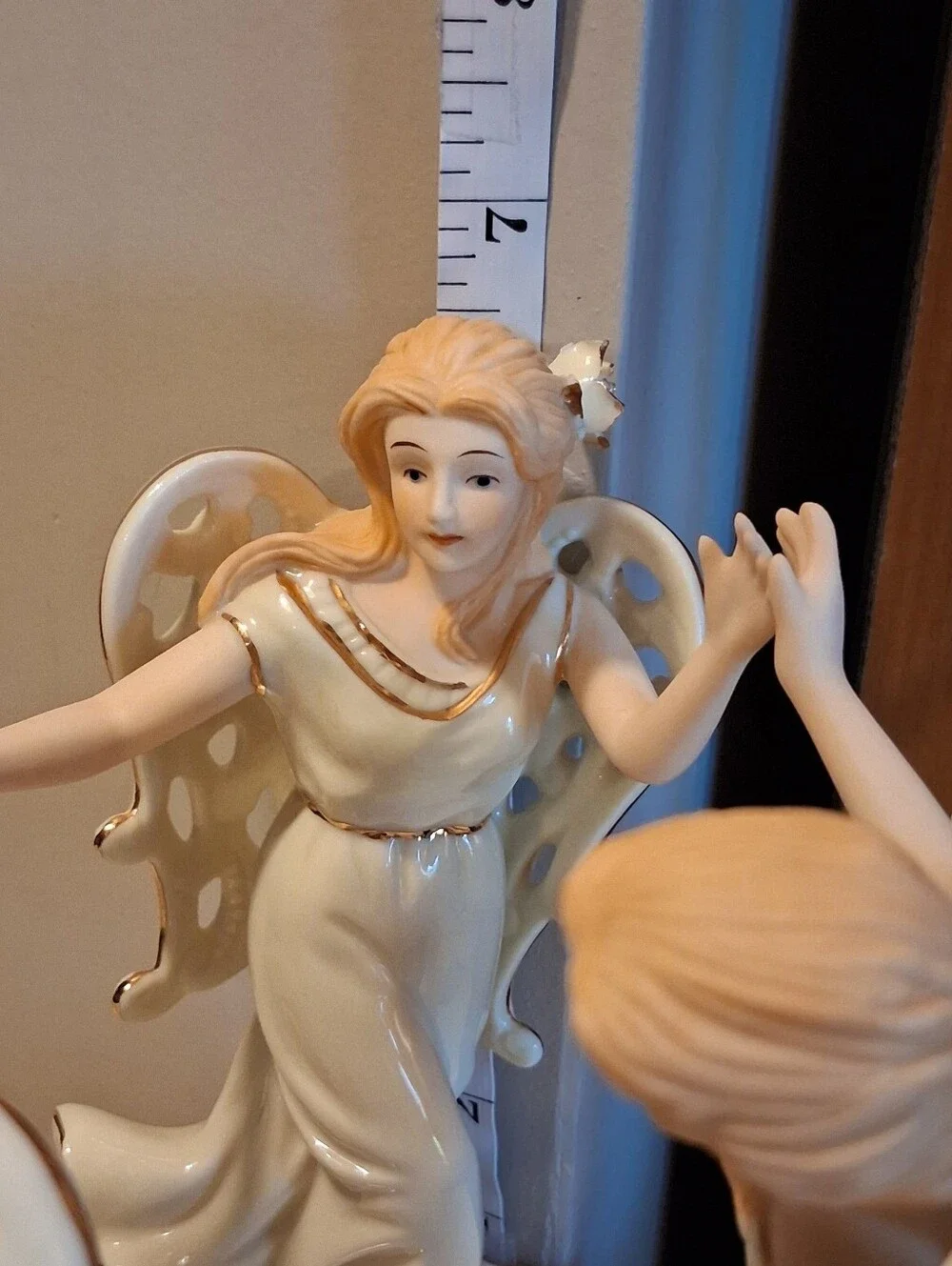 Vintage Dillards Three Dancing Angels Pillar Christmas Candle Holder Porcelain